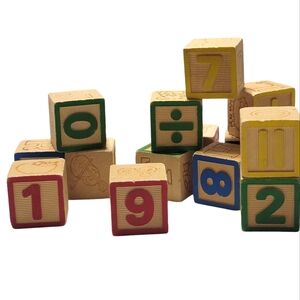 Vintage Set Of 14 Primary Color Number Wood Blocks Retro Kids Toys Home Decor #2